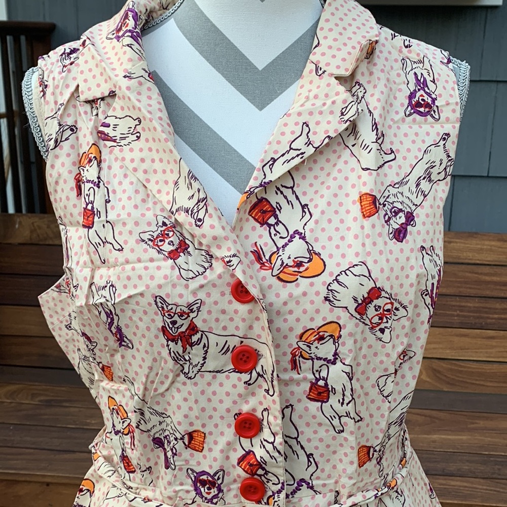 Modcloth Cream Polka Dot Community Brunch Bespeckled Corgi Dress XL - Picture 3 of 7